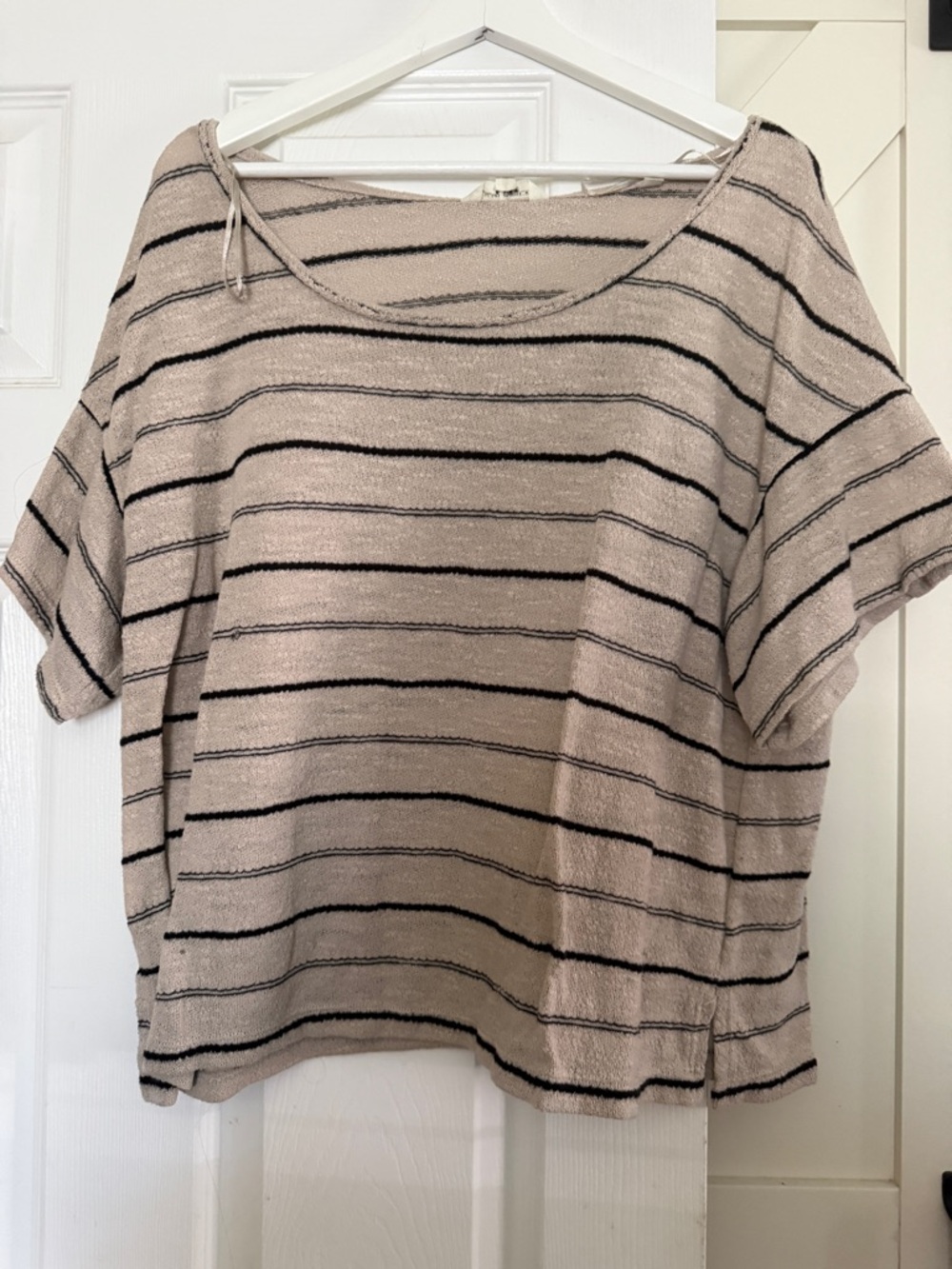 Max Studio Beige and Black Striped Short-Sleeve Top